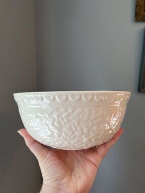 Vintage MCM Haeger Pottery Bowl 69 Cream Color Textured Embossed Design 10" Diam